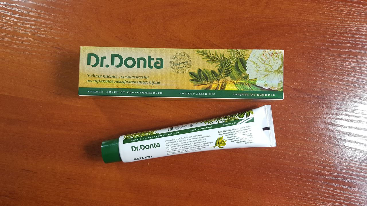 Упаковка и тюбик Зубной пасты Dr Donta